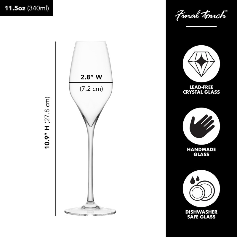 Final Touch 100% Lead-free Crystal Champagne Flutes Glasses Made with