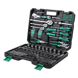 GarveeTech 213 Piece Mechanic Tool Set and Socket Wrench Set, Cr-V Constructed SAE and Metric Household Hand Tool Kit, Home/Auto Repair Tool Sets with Plastic Storage Case