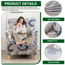 CRFATOP Stretch 1 Piece Chair Covers with Arms Printed Accent Chair Cover Armchair Flower Soft Banquet Armchair Covers Washable Chair Slipcovers for Living Room Office Reception Reading Sofa,13