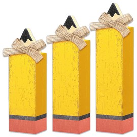 3 Pcs Back to School Wooden Pencil Block Signs - Rustic Farmhouse Tabletop Centerpieces for First Day of School, Home Classroom Desk Shelf & Tiered Tray Decor