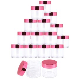Beauticom 24 Pieces 30G/30ML(1 Oz) Round Clear Jars with Metallic ROSE GOLD Flat Top Lids for Herbs, Spices, Loose Leaf Teas, Coffee & Other Foods- BPA Free