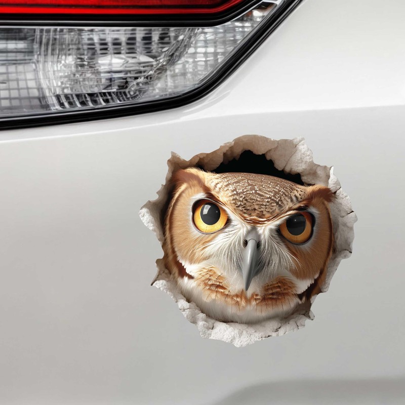 Owl Hole Wall Decal – 3D Forest Bird Sticker –
