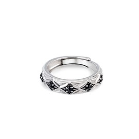 PHNIBIRD Men's Black Spinel Rings – Adjustable White Gold Plated Fashion Design Birthday Gemstone Jewellery Men's Rings, Silver, Black spinel