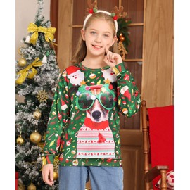 Youth Christmas Sweatshirt 13-16 3D Glasses Dog Cool Boys Xmas Sweater Pullover Teen Girls Fashion Outfit for X-mas