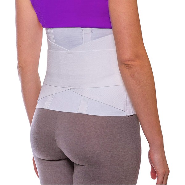 BraceAbility Women's Back Brace for Female Lower Back Pain - Lightweight Soft White Elastic Lumbar Compression Support Belt is Discreet Under Clothes for Ladies, Nurses, Walking (Medium)