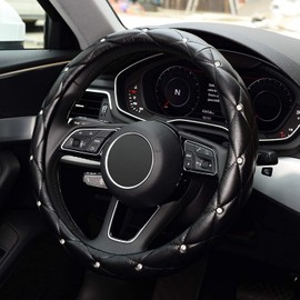 KAFEEK 16 inch Diamond Soft Leather Steering Wheel Cover,Compatible for F150 F250 F350 Ram 4Runner Tacoma Tundra Range Rover