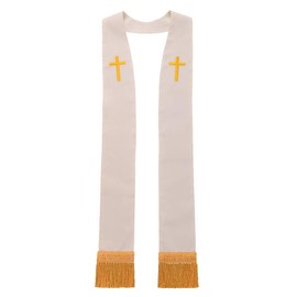 BLESSUME Church Clergy Pastor Cross Embroidered Stole, White 1, One Size