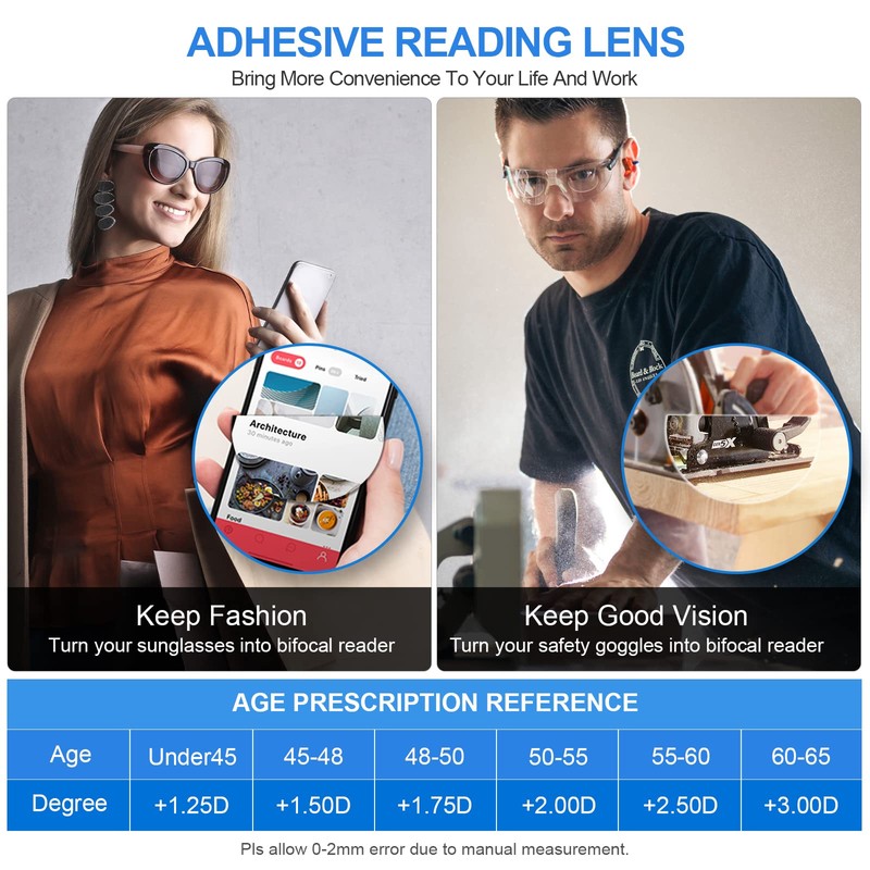 OKH Stick-on Bifocal Lenses Reader, Reusable Adhesive Magnifying Reading Lenses