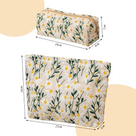 1 Daisy Embroidered Makeup Bag And 1 Daisy Pencil Bag, Large-Capacity Storage Bag, Toiletries Storage Bag, Travel Supplies.