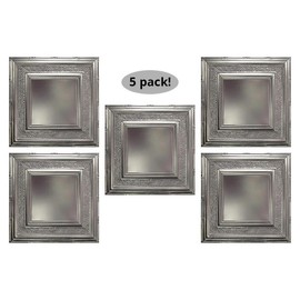 American Tin Ceilings [5 Pack Kit 24" x 24" 100% Tin Nail-Up Ceiling Tiles | Pattern #6 Creamy White Satin Square Design with Hammered Border Texture for Ceilings & Kitchens