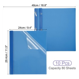 PATIKIL Plastic Report Covers with Prong, 10 Pcs 80 Sheet Clear Front Presentation Binders with 3 Metal Prong Fasteners Report Folder for Resume Documents Files Letter, Blue