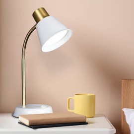 OttLite Beam LED Desk Lamp, Metal Construction in White and Gold, Flexible Neck, Book Light, Table Lamp, Reading Light, Work, Desk Lights for Home Office or Bedside