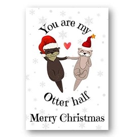 Second Ave Funny Joke Otter Half Pun Christmas Xmas Holiday Festive Greetings Card
