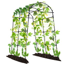 Lalahoni Garden Arch Trellis for Climbing Plants Outdoor, 7.8 Feet Tall Metal Large Archway Arbor Trellis Vine Plant Vegetables Squash Pumpkin Peas Beans Cucumber for Garden Raised Bed, Black
