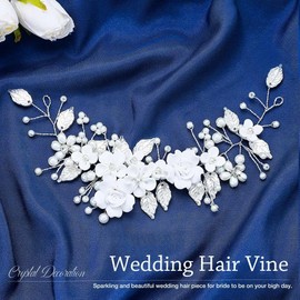 GORAIS Flower Wedding Hair Vine Silver Bridal Hair Piece Pearl Bride Headpieces Hair Accessories for Women and Girls