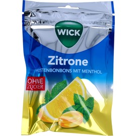 WICK Hustenbonbons Zitrone und natürliches Menthol ohne Zucker – Wohltuendes Hustenbonbon mit Zitronensaft und Menthol für ein tiefes Atemerlebnis – 1er Pack (1 x 72 g)