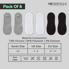 6 or 12 Pair Bamboo Invisible Socks Women | Naturally Moisture Wicking, Soft & Breathable No Show Socks Womens | Black, Grey, Nude, White | Athletic, Work, Everyday Wear Low Cut Trainer Socks 4-8