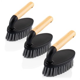 com-four 3 x Cleaning Brush with Bamboo Handle - Robust Hand Brushes for Household and Kitchen - Plastic Scrubbing Brush for Thorough Cleaning - Shoe Brush - Scrubber Brush | Scheuerbürste aus Kunststoff für gründliche Reinigung - Schuhbürste -