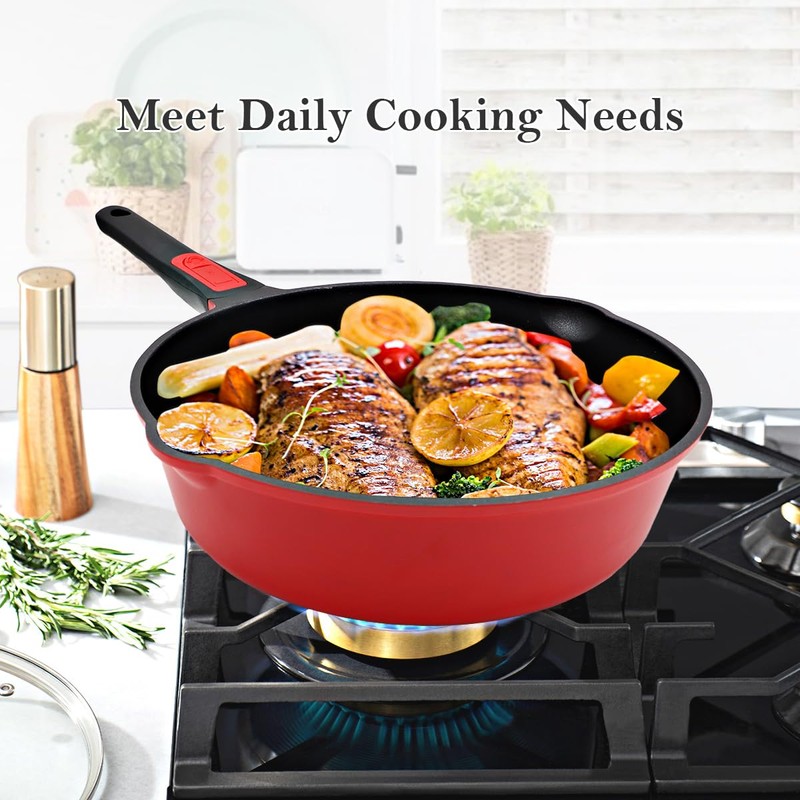 Bobikuke 11 Inch Nonstick Frying Pan Skillet with Steamer, 4.5