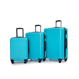 ROCKRAIN 3 Piece ABS Lightweight Luggage: 20/24/28 Inch Spinner Suitcase Set with TSA Lock - 360° Wheels & Adjustable Pull Rod for Travelers - Turquoise Carry-On & Check-In Storage Solution