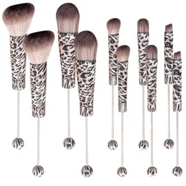 10Pieces Beadable Makeup Brushes Leopard Print Diy Makeup Comestic Brushes Beaded Brushes Kit for DIY Beaded Eyeshadow Brush (Beadable Makeup Brushes-10pieces=2Sets)