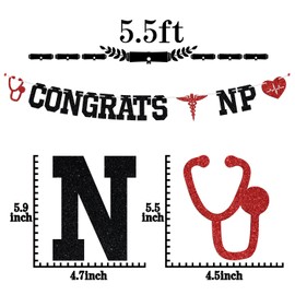 Black Glitter Congrats NP Banner, Congrats Nurse/RN Banner Decorations, 2025 Nursing School Graduation Party Decorations Supplies