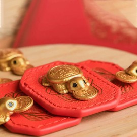 Golden Turtle Fortune Charm - Handcrafted Good Luck Talisman with Leather Sleeve - Chinese Lucky Charm 2025 Edition - Symbol of Wealth & Prosperity - Perfect for Feng Shui Lovers