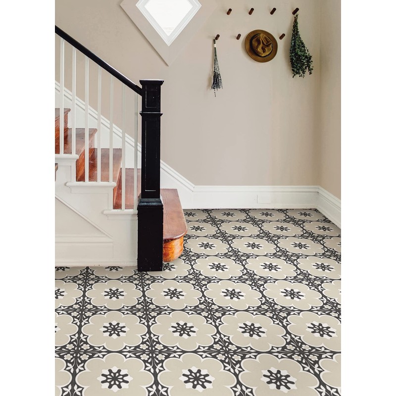 FloorPops 12-in by 12-in Black Daphne Vinyl Peel & Stick