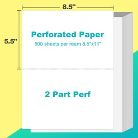 LINGLONG Premium Perforated Paper 8.5 x 11" Half Sheet 5.5" Cardstock 21lb 500 Sheets US Letter paper for Statements, Invoices (2 Part Perf White (8.5 X 5-1/2"), 500 Sheets)