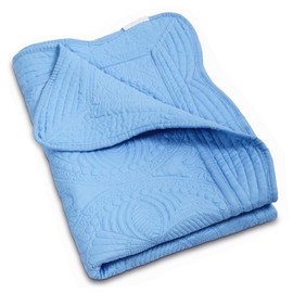 MONOBLANKS Cotton Baby Quilt Personlized Monogram Lightweight Embossed Scalloped Throw Blanket Four Seasons (Blue)