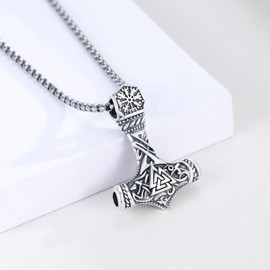 XIXLES Viking Thor Hammer Necklace 925 Sterling Silver Norse Thor Hammer Pendant Necklace,Nordic Mjolnir Amulet Jewelry for Men