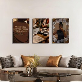 Black Girl Canvas Wall Art Black Woman Record Wall Decor Paintings Artwork Fashion Trend Pictures Prints for Bedroom Bathroom DJ studio Home Decoration 12x16In