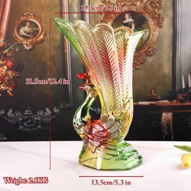 Gkesgm Multicolor Crystal Vase,Peacock Shape Glass Flower Vase Thickening Design,Arrangement Flower Vase,Art Vase for Home Office,12.4'' Tall