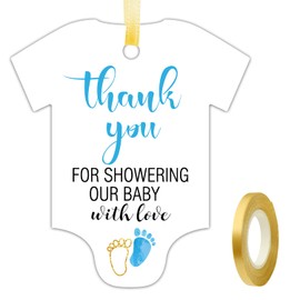 50 PCS Cute Blue Little Feet Thank You Tags - Baby Shower Favor Decorations
