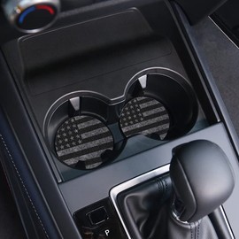 Qkari 2 Pack Car Cup Holder Coaster,2.9 Inch Anti Slip Shockproof Car Cup Holders Coasters for Car Interior Accessories for Women Men (Gray Flag)