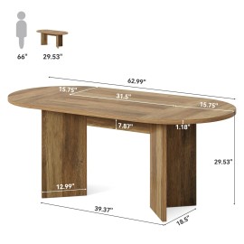 Rustic Oval Dining Table for 4-6, Sturdy MDF Farmhouse Kitchen Table with Metal Strip Base, for Living Room,size: 31.5"D x 62.99"W x 29.53"H, color: Brown