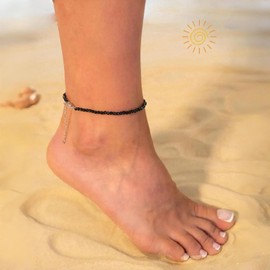 Aneneiceera Boho Black Crystal Anklet Bracelet Rhinestone Ankle Bracelets Black Cz Chain Anklet Summer Minimalist Anklets Foot Chain Jewelry for Women