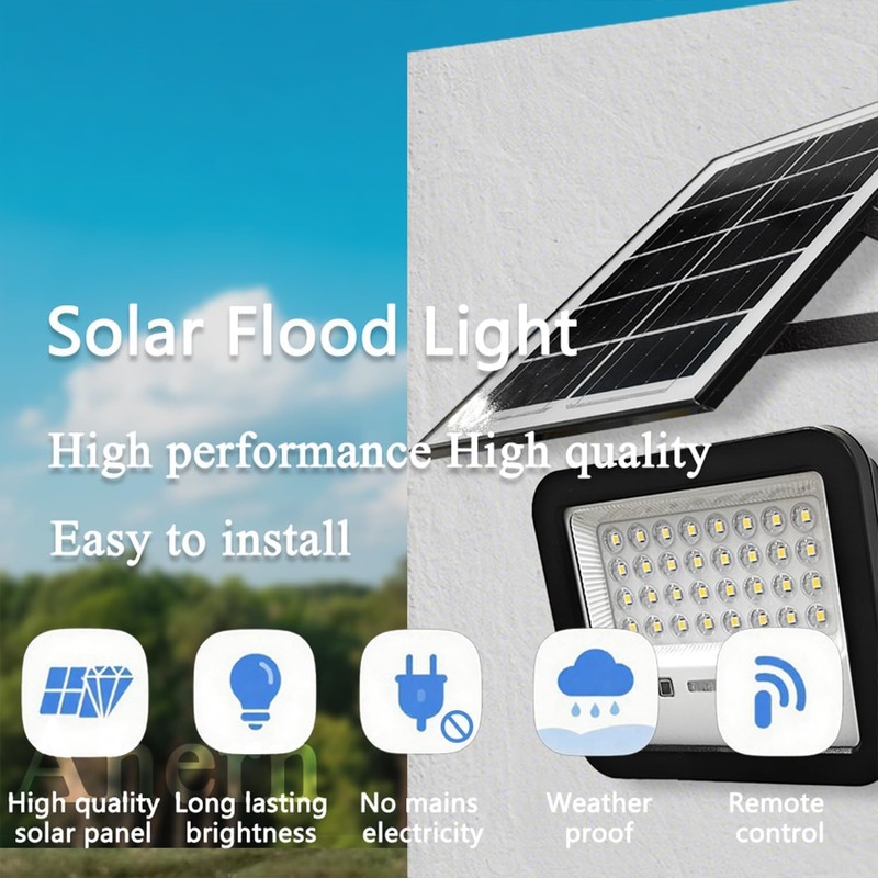 Anern Outdoor Solar Flood Light, 2 Pack 6500K Bright White