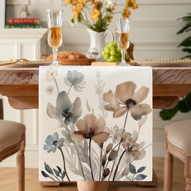Avoik Mode Blumen Tischläufer Sommer Mohnblumen Herbst Tischläufer Frühling Küche Esstisch Dekoration für Drinnen Draußen Urlaub Party Wohnzimmer Dekor 33 x 180 cm, Braun