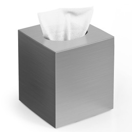 Tissue Box Cover, Square Modern Facial Acrylic Tissue Holder Napkin Dispenser Accessories for Bathroom Vanity Countertop,Bedroom Dresser,Night Stand,Desk,Office (Sliver)
