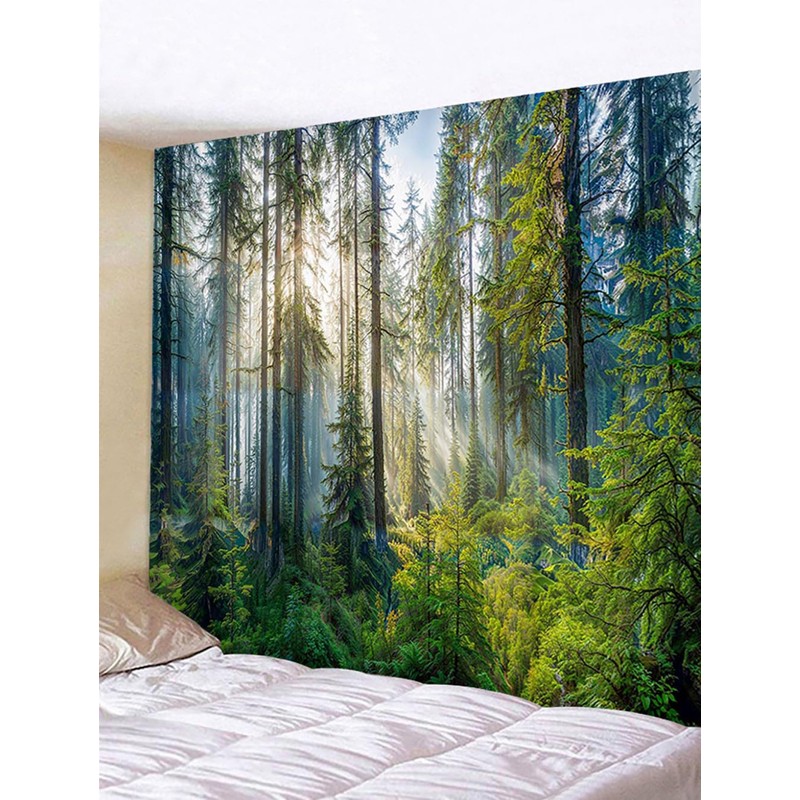 BCughia Tapestry 200 x 200 cm, Green Trees Misty Forest