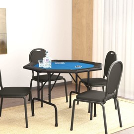 vidaXL 8-Player Folding Poker Table Living Room Foldable Casino Card Gaming Octagonal Poker Game Desk Table Top Furniture with Cup Holder Blue
