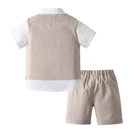 amokk Baby Boy Formal Wear Summer Suits for Toddler 1st 2nd Birthday Outfit Set for Christening Wedding Party (Khaki, 3-4 T)