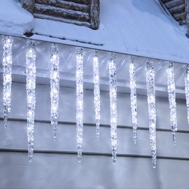 Christmas Icicle Lights - 2 Pack Total 200 LED 40 Tubes Twinkling Crystal Icicle String Lights, Connectable Waterproof Hanging Christmas Lights Plug in for Winter Eave Holiday Outdoor Decoration