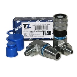 TL Topline 1/2" Body with 90 deg. Elbow 3/8” JIC Thread | Flat Face Hydraulic Quick Connect Coupler | Skid Steer Bobcat Attachment | ISO 16028 Heavy-Duty Coupling Sets with Dust Caps | Model TL48