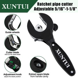 XUNTUI Ratche Tube Cutter |One-Hand Operation for Tight Spaces | Adjustable 5/16"-1-1/8" | Cuts Copper/Aluminum/Brass pipe | EN388-Certified Gloves & 3 Bearing Blades | Bilingual Visual Guide