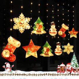 BLOOMWIN Christmas Lights Window Indoor Fairy Lights Curtain, 3D Christmas Motif Fairy Lights Window 3 m 120 LEDs Curtain Light Window Decoration 8 Modes USB Christmas Decoration Light Curtain Warm