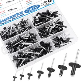 Sunxeke 210PCS Black Pop Rivets Assortment Kit,Includes 7 Sizes Large Flange Aluminum Rivets (1/8 inch 3/16 inch 1/4 inch) for DIY, Automotive Repairs,and More.Assorted Blind Rivets with Case
