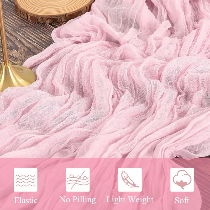 YOUTHLOXUS 90x300cm Pink Table Runner, Semi-Sheer Cheesecloth Table Runner, Wedding
