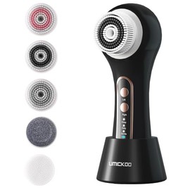 UMICKOO Exfoliador facial exfoliante, cepillos de limpieza facial, recargables, IPX7, impermeable, con 5 cabezales de cepillo, cepillo eléctrico para exfoliación, masaje y limpieza profunda